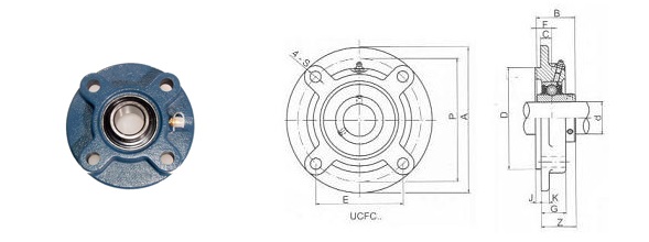 Zespoły łożyskowe UCFC | DAKAM Obraz przedstawia zespoły łożyskowe kołnierzowe UCFC wyprodukowane przez firmę SNR. Oprawy te wyróżniają się charakterystycznym, okrągłym kształtem kołnierza i są wyposażone w cztery otwory montażowe, które ułatwiają stabilny montaż na maszynie. Zespoły składają się z solidnej, żeliwnej oprawy oraz łożyska kulkowego samonastawnego osadzonego w jej wnętrzu. Na powierzchni oprawy widoczne jest wytłoczone logo SNR, a całość stanowi gotowy do użycia, wytrzymały komponent.