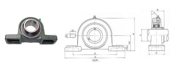 Obraz przedstawia zespoły łożyskowe stojące (pillow block) typu UCP od producenta SNR.  Zespoły te składają się z solidnej, żeliwnej oprawy w kształcie bloku z dwoma otworami montażowymi w podstawie, co umożliwia ich przykręcenie do płaskiej powierzchni. W centralnej części oprawy osadzone jest łożysko kulkowe samonastawne z poszerzonym pierścieniem wewnętrznym. Na korpusie oprawy widoczne jest wytłoczone logo SNR, kt&oacute;re identyfikuje producenta. Łożysko jest zazwyczaj mocowane na wale za pomocą śrub dociskowych, a całość tworzy gotowy do pracy, wytrzymały zesp&oacute;ł łożyskowy.