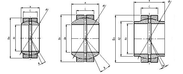 Wybrany obraz przedstawia łożyska przegubowe typu GE. Charakteryzują się one kulistą powierzchnią ślizgową na pierścieniu wewnętrznym i zewnętrznym, co pozwala na przenoszenie obciążeń wzdłużnych i promieniowych oraz kompensowanie odchyleń kątowych. Są to komponenty o solidnej budowie, przeznaczone do pracy w trudnych warunkach, takich jak wibracje czy duże obciążenia.
