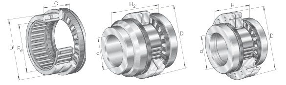 Łożyska kombinowane igiełkowo-wałeczkowe seria NKXR... ; NKXR... Z ; ZARN...L ; ZARN... ; ZARF...L ; ZARF...