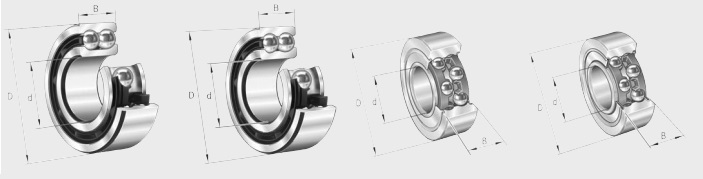 Łożyska kulkowe skośne dwurzędowe są w zasadzie dwoma łożyskami kulkowymi skośnymi jednorzędowymi połączonymi w układzie O, z tym, że łożyska te posiadają tylko jeden pierścień wewnętrzny oraz tylko jeden pierścień zewnętrzny, z których każdy ma dwie bieżnie. Mogą przenosić obciążenia osiowe w obu kierunkach. Łożyska kulkowe skośne dwurzędowe seria: 30..-B ; 30..-B-2RSR ; 30..-B-2Z ; 32..-B ; 32..-B-2RSR ; 32..-B-2Z ; 33.. ; 33..-B ; 33..-B-2RSR ; 33..-B-2Z ; 33..-DA ; 38..-B ; 38..-B-2RSR ; 38..-B-2Z