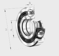 W łożyskach kulkowych o styku czteropunktowym pierścienie wewnętrzny i zewnętrzny są rozdzielne, ponieważ pierścień wewnętrzny jest podzielony w płaszczyźnie promieniowej. Łożyska te mogą przenosić oba obciążenia osiowe. Kąt działania kulek z każdym pierścieniem wynosi 35O. Tylko jedno łożysko tego typu jest w stanie zastąpić kombinację łożysk kulkowych skośnych w układzie O lub w układzie X. Zwykle stosowane są łożyska z koszykiem mosiężnym obrabianym maszynowo Łożyska kulkowe o styku czteropunktowym seria: QJ2.. ; QJ2..-N2 ; QJ3.. ; QJ3..N2